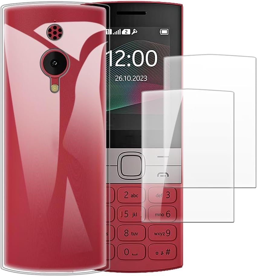 Case with 2 Pack Screen Protector Combo Compatible with Nokia 150 4G 2023, Shockproof Cover and Tempered Glass Set for Full Body Safety(Clear)