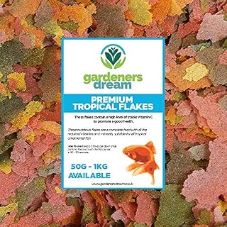 GardenersDream Tropical Flakes | Premium Grade Aquatic Fish Food Mix | Healthy and Nutritious all-round Feed for Pond-Dwelling Life | High Protein, Great Source of Vitamins & Easily Digestible (50g)