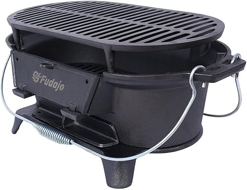 Parrilla de carbón de mesa y hierro fundido Hibachi con plancha plana, barbacoa portátil al aire libre para camping, portón trasero y pícnic,