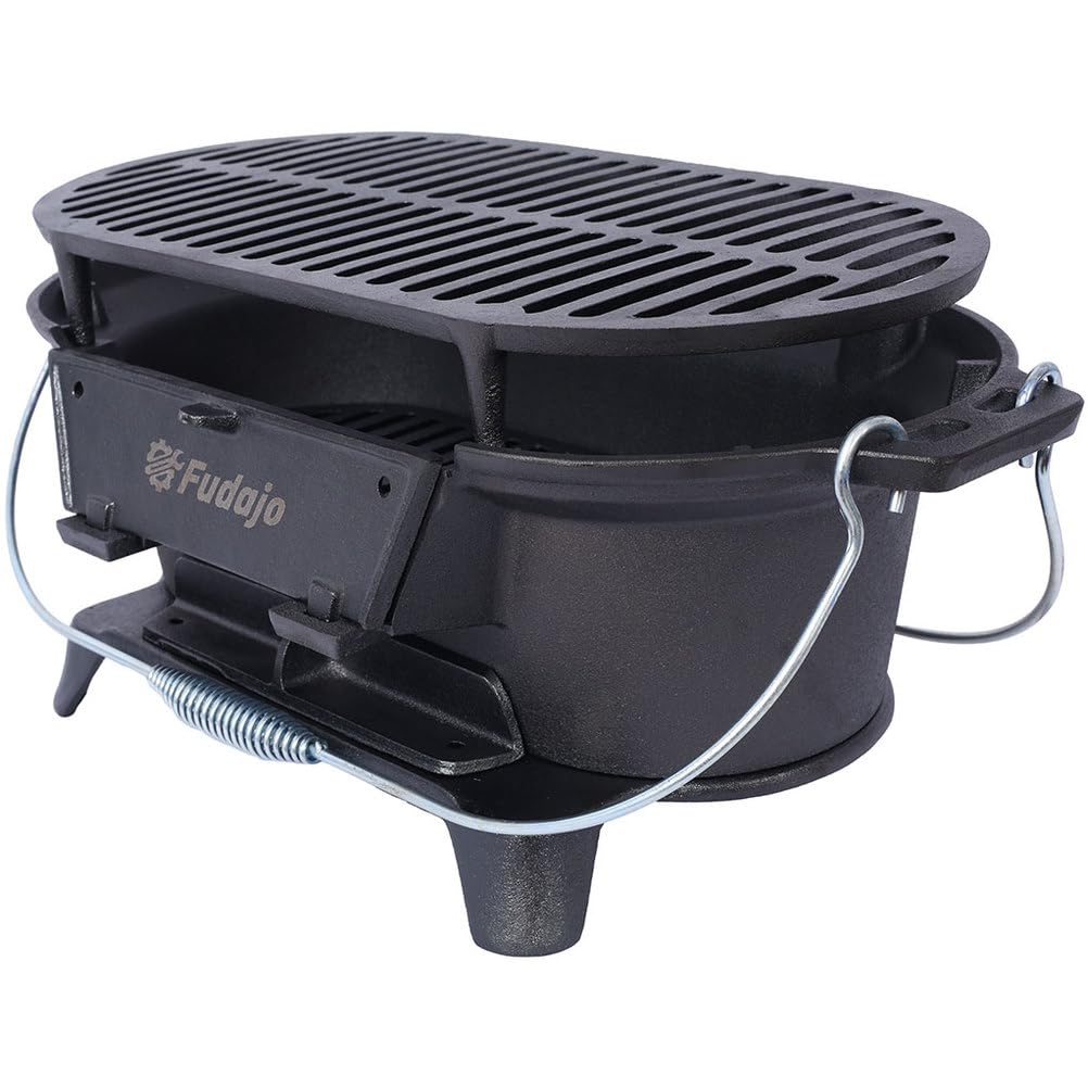 Tabletop Charcoal Grill & Cast Iron Hibachi with Flat-Top Griddle — Portable Outdoor BBQ for Camping, Tailgating & Picnics, Enamel-Coated, Built-in