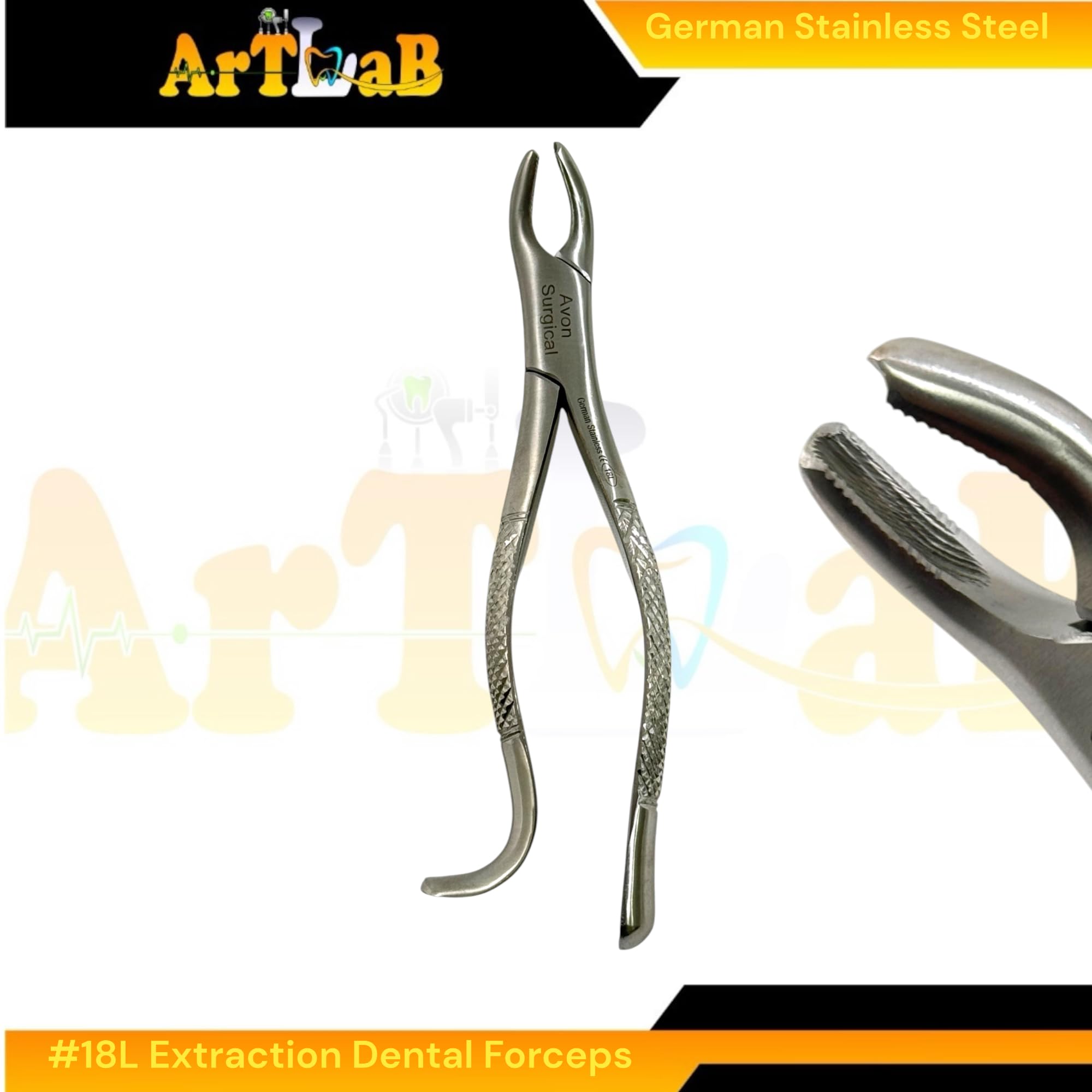 Upper Molar Left and Right Extraction Forceps #18L + #18R with Hook Handle + #53L + #53R - 1st and 2nd Molar Extracting Pliers (Pack of 4) - German Steel