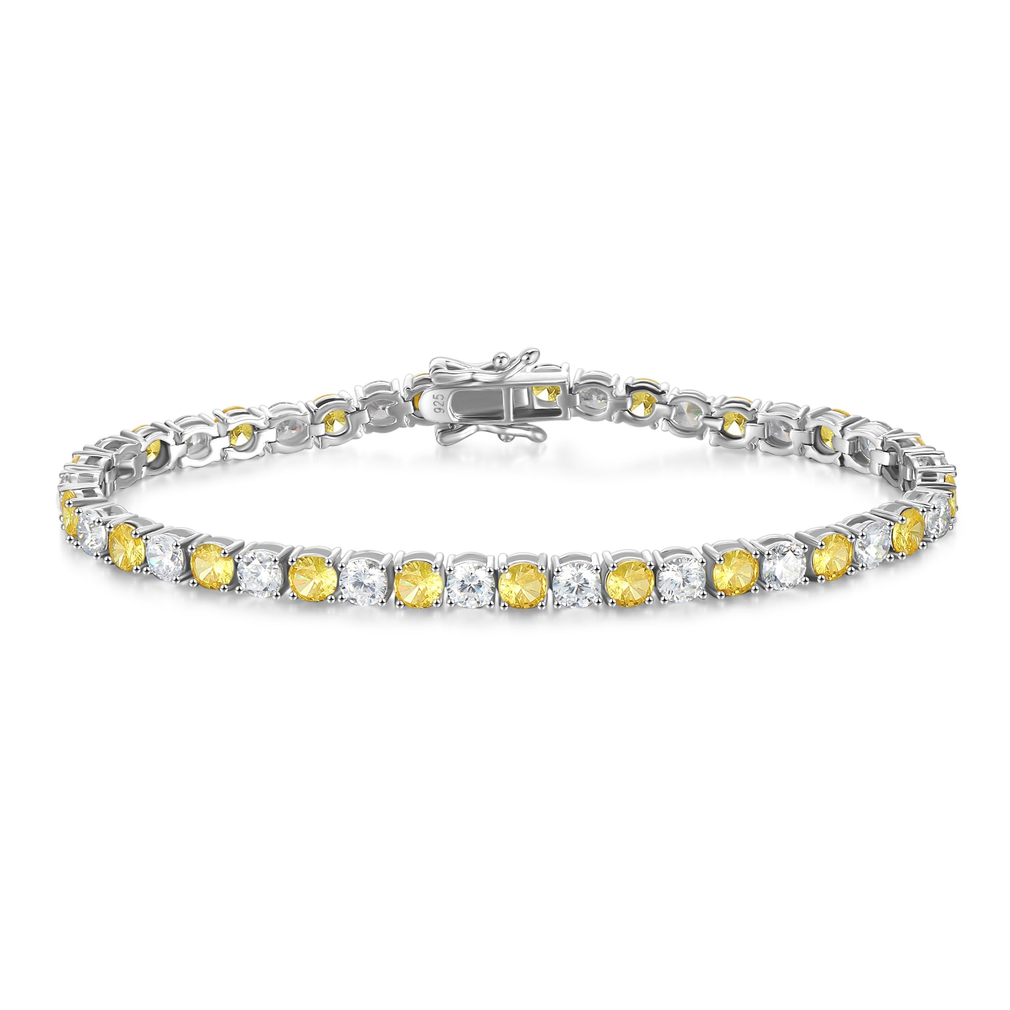 FANCIME Silber Tennisarmband für Damen, 925 Sterling Silber Tennis Armband mit Zirkonia und Synthetisch Edelstein Geschenk Schmuck für Damen Mädchen, Breite 4 mm, Länge 18 cm