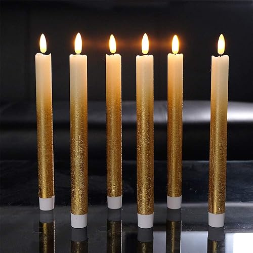 Miniatura 5 de Wondise Velas cónicas parpadeantes sin llama con control remoto y temporizador, velas doradas de cera real 3D que funcionan con pilas para