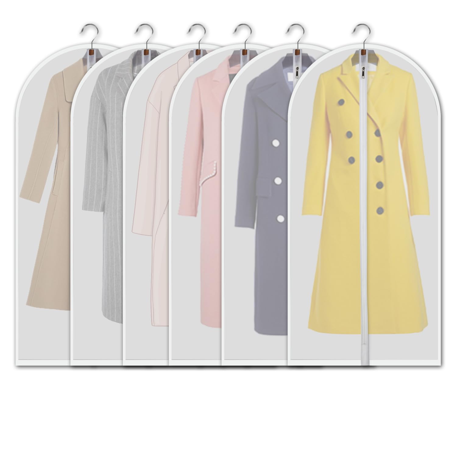 dust proof clothing bags - pack of 6 pcs 60 inch large hanging garment bags and cedar balls, for coat, long dress, gowns, and dance costumes