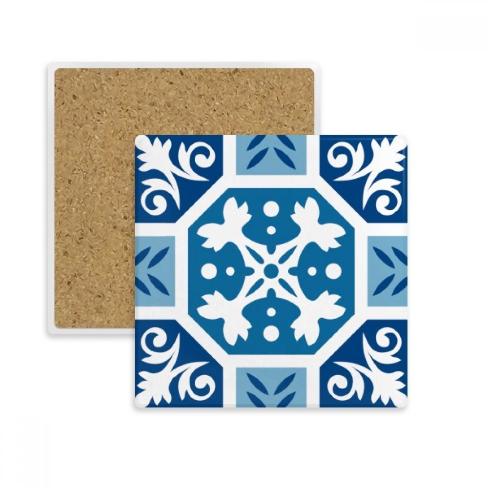 Coaster carré marocain bleu abstrait en pierre absorbante pour tasse