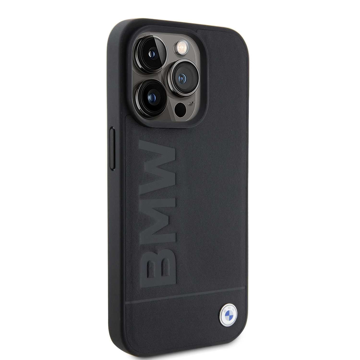BMW BMHCP15XSLLBK - Custodia in pelle per iPhone 15 Pro Max 6,7", colore: Nero