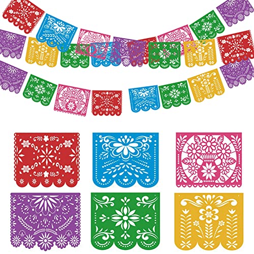 Mexikanische Party-Banner, Kunststoff-Papier-Pikado-Banner, Fiesta, Mexikana-Party-Dekorationen, hängende Banner, Flaggen für Cino de Mayo, Dia De Los Muertos und Tag der Toten, 4 Packungen 183 m Cover