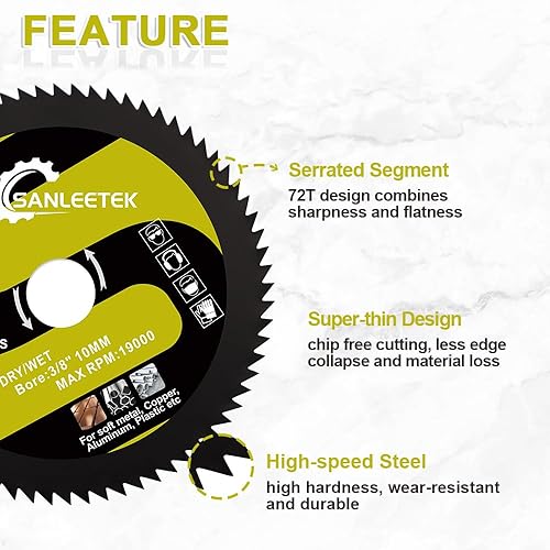 Miniatura 5 de Hoja de acero de alta velocidad 3 "(75 mm) - 4 piezas cortador de disco para metal blando cobre aluminio madera plástico para árbol 38" (10mm)