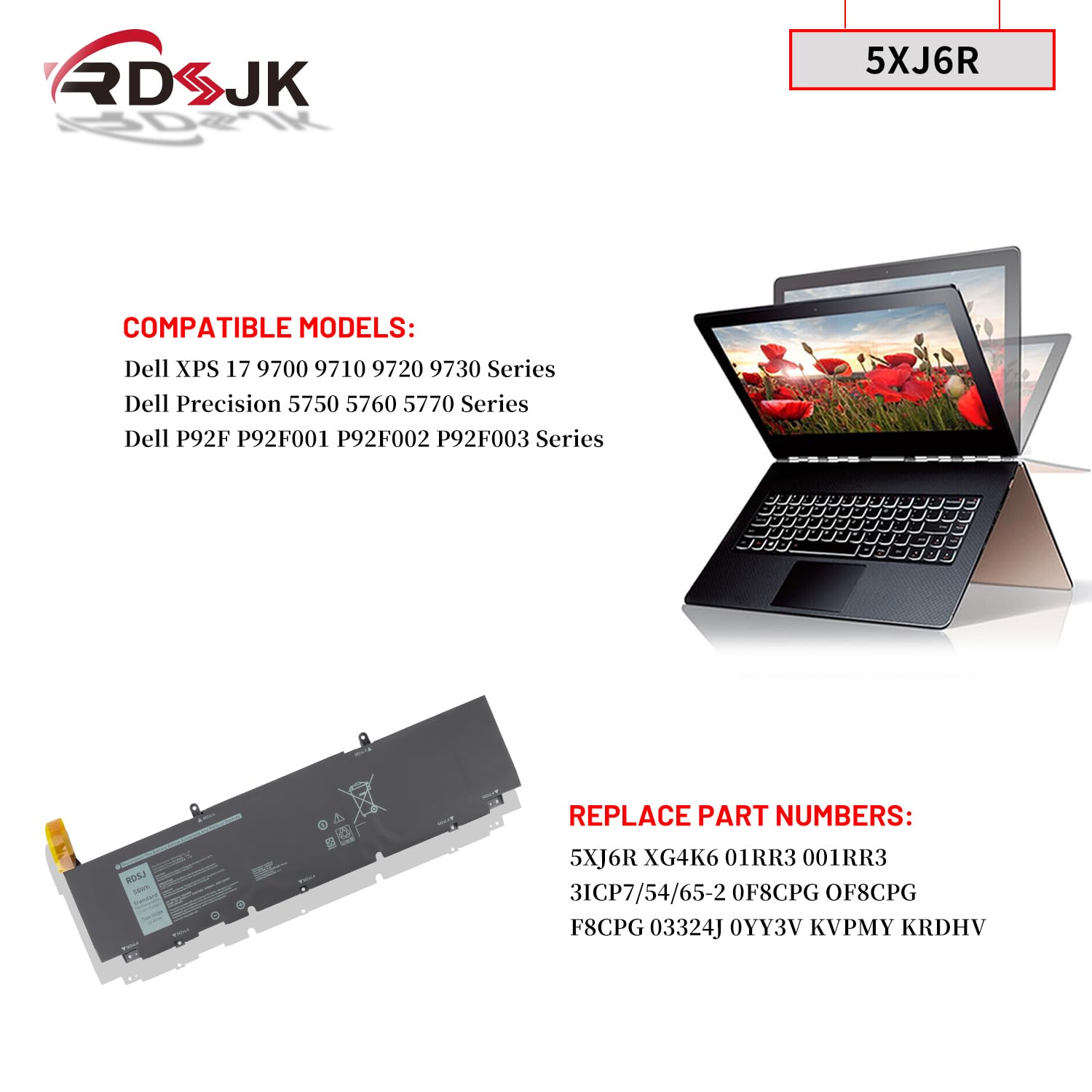 Amazon.com: 5XJ6R Laptop Battery for Dell XPS 17 9700 9710 9720