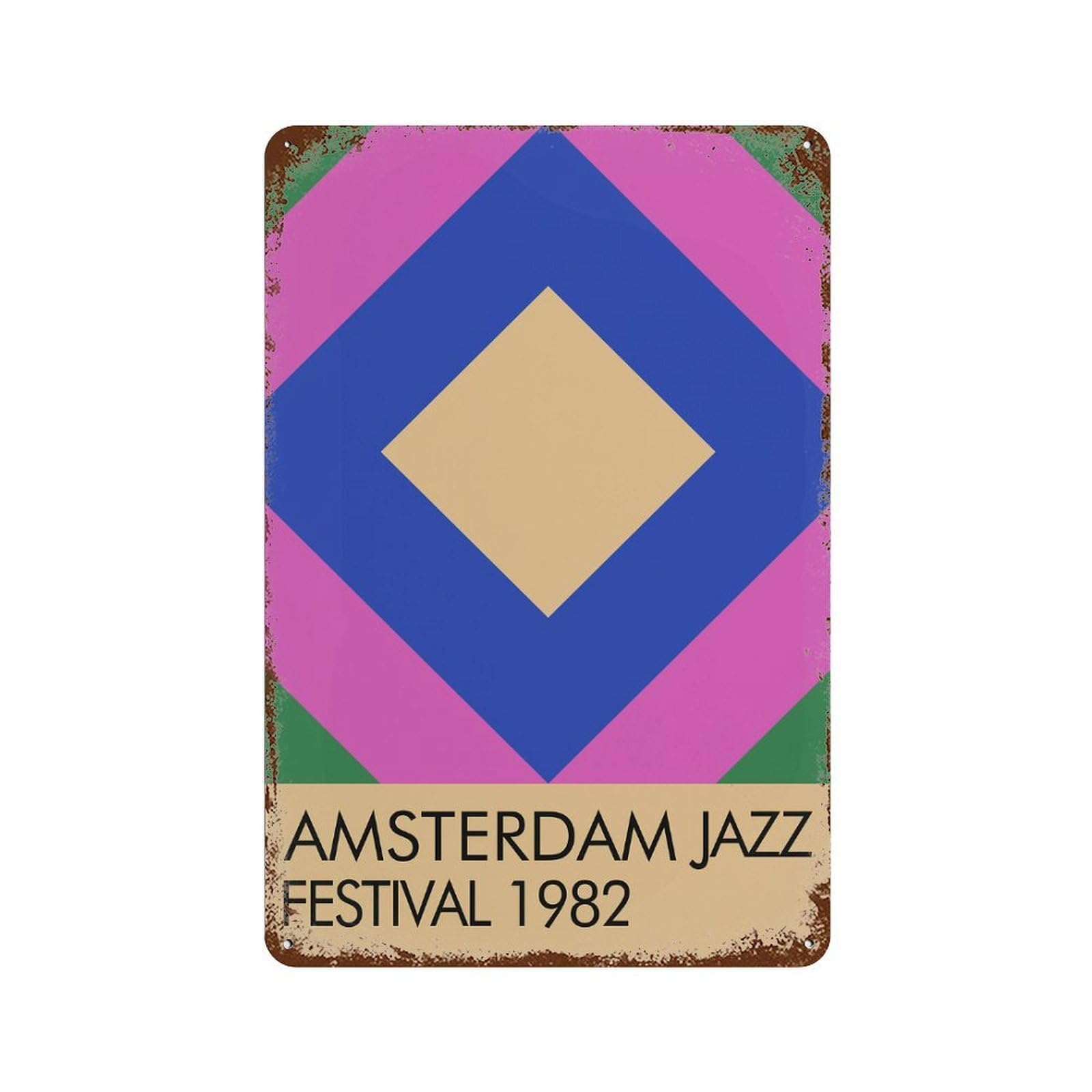 Vintage Rust Metal Sign Amsterdam Jazz Festival 1982 Poster 11.8"x7.9", Old School Wall Decor for Garage, Bar And Workshop Decor