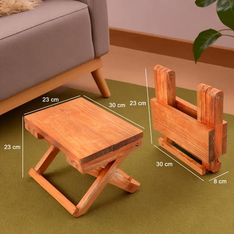 Image of Folding Foot Stool, Small Ottoman Foot Rest for Couch, Wooden Footstool, Change Shoes Bench, Modern X Ottoman Chair for Living Room, Entryway, Children Room, Bedroom, Caravaning, 23X30X23 cm, Orange