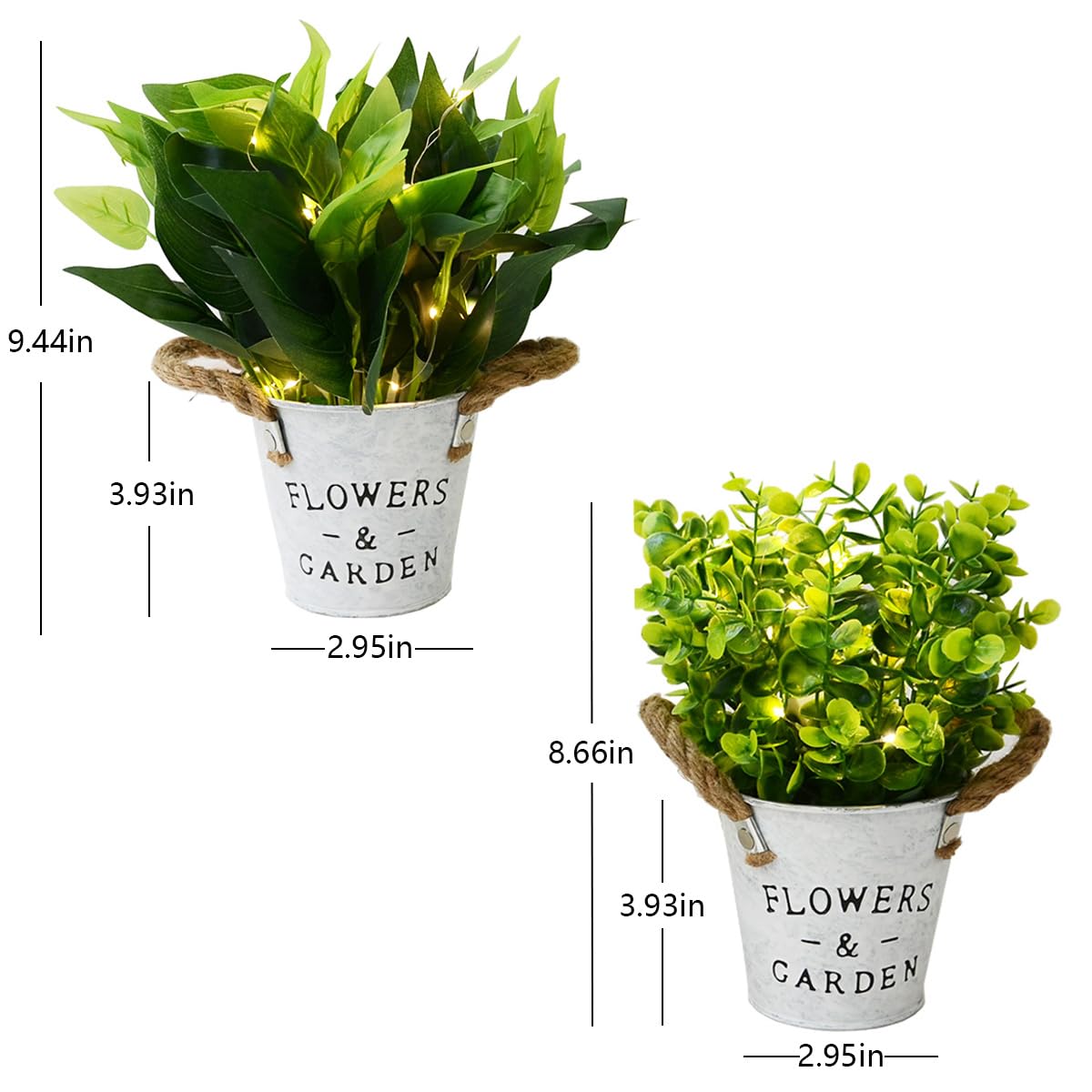 JUNZHEN 2 Pack with LED Lights Artificial Eucalyptus Plant Pot Evergreen Bush Iron Bucket Fake Plant Pot Artificial plantHome Indoor, Bedroom, Office,Kitchen,Bathroom Room Decoration