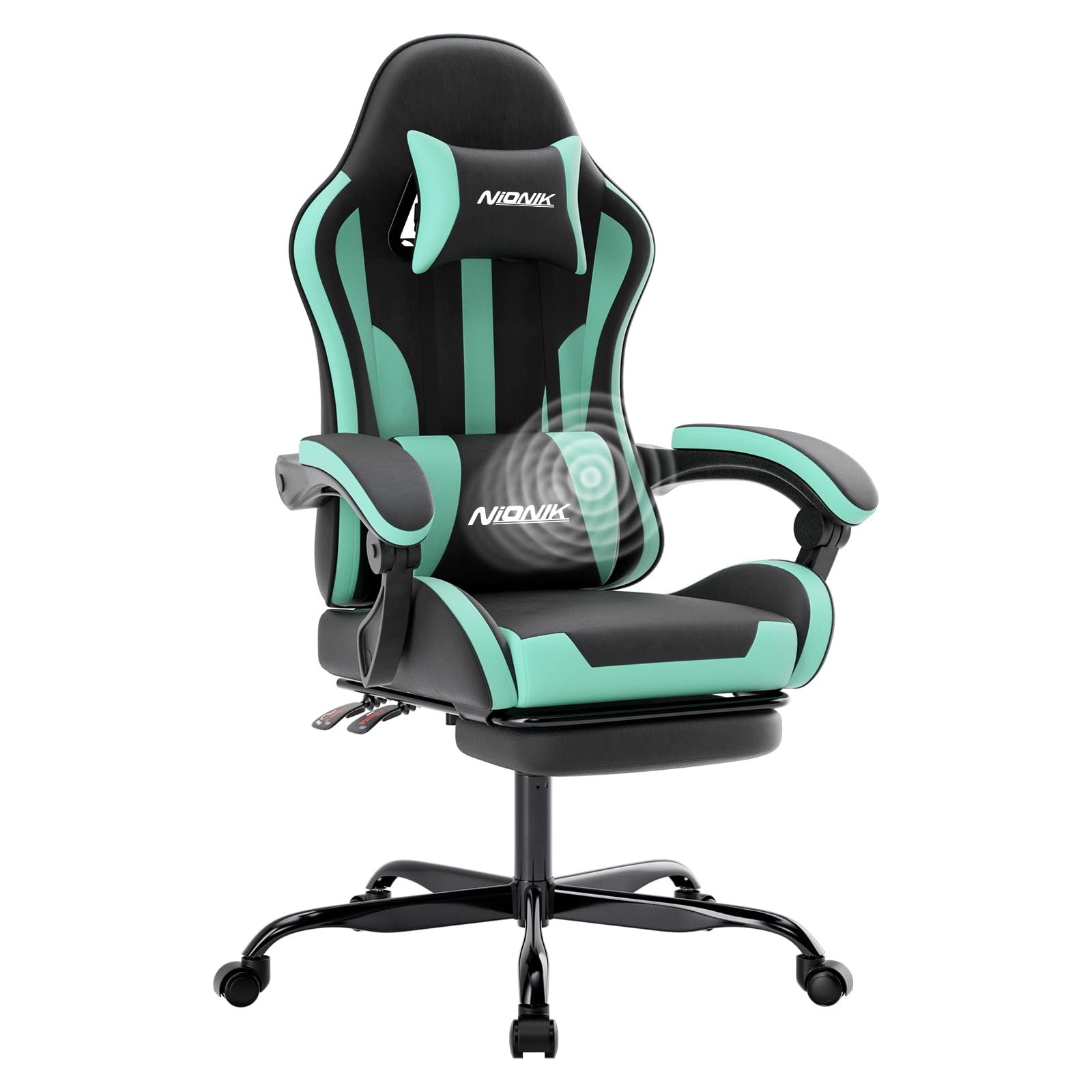 NIONIK Bürostuhl Gaming Stuhl, Gamer Stuhls Computerstuhl mit Fußstütze, Gepolstert Gaming Chair,Gaming Sessel für Erwachsene, Drehsessel Schwarzes Minzgrün | Gepolstert Gaming Chair,Gaming Sessel für Erwachsene, Drehsessel Schwarzes Minzgrün
