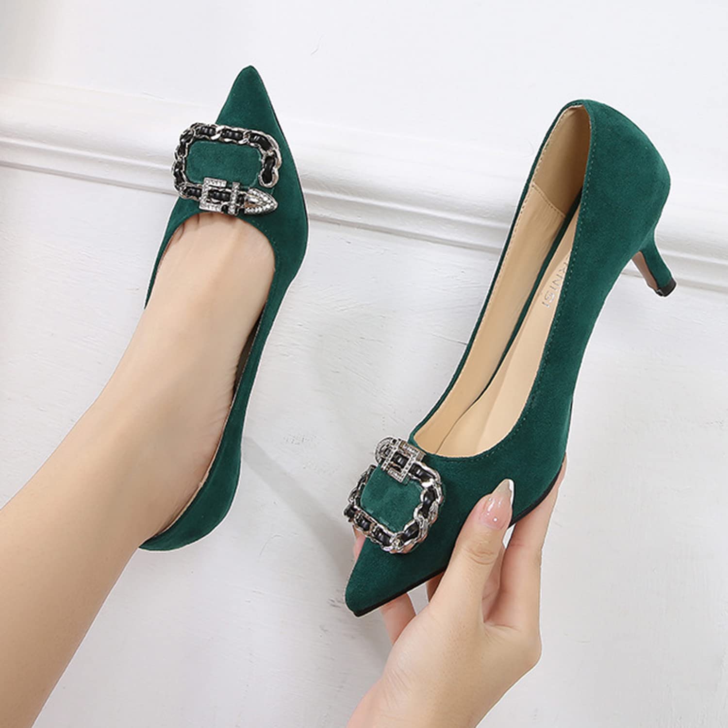 Escarpins Talons Aiguilles En Daim Synthétique – Bout Pointu, Boucle Strass – Talon 5 Cm – Classique Et élégant Pour Quotidien - 3