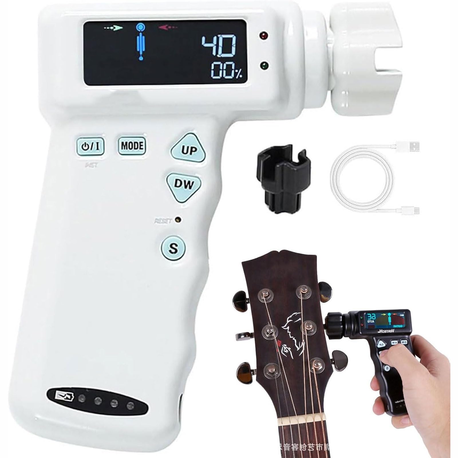 Accordatore for Chitarra Intelligente, accordatore Automatico Professionale Multifunzionale for Chitarra elettrica con Display LCD a Colori, modalità di accordatura Multiple(White)