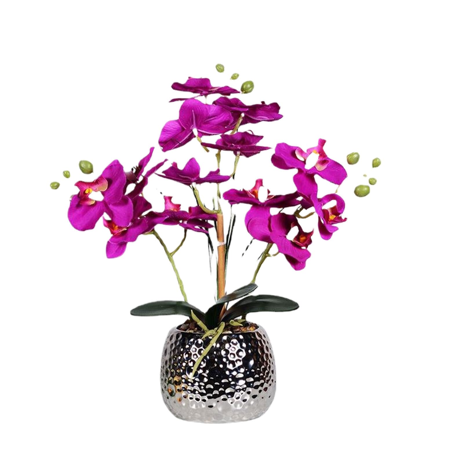 Orquídea Artificial Realista, Colores Brillantes, Duradera y Duradera. Planta en Maceta simulada Flores Artificiales de PVC, Morado Oscuro
