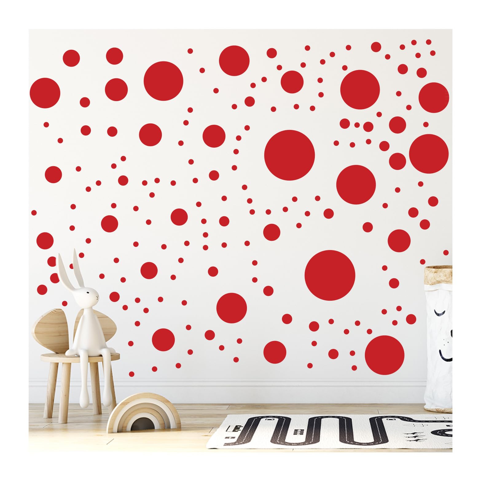 Stickerdeen Red 500+ Assorted Polka Dot Circle Wall Stickers For Kids Bedroom Living Room, Classroom, Playroom Decor Removable Vinyl Wall Stickers Dots Wall Decals (Red)
