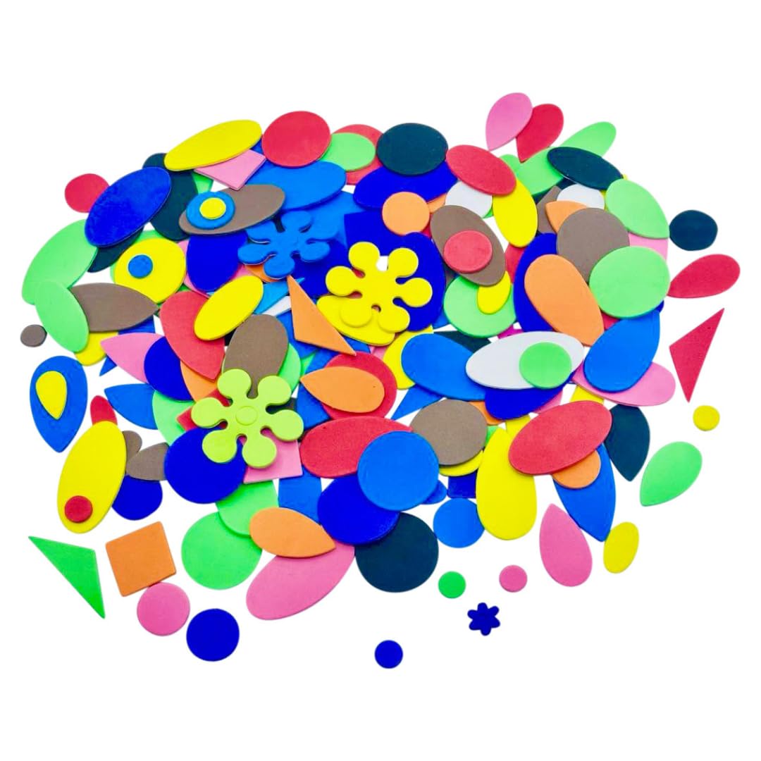 Springboard Assorted Craft Foam Shapes (400 Pack), Pre-Cut Coloured EVA Foam for Kids EYFS Collage, Card Making & Mess-Free Art