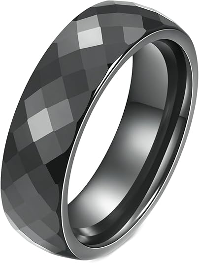 LES POULETTES Designer Ring Aus Keramik - Breiter Facettierter Schmuckring In Schwarz 6mm