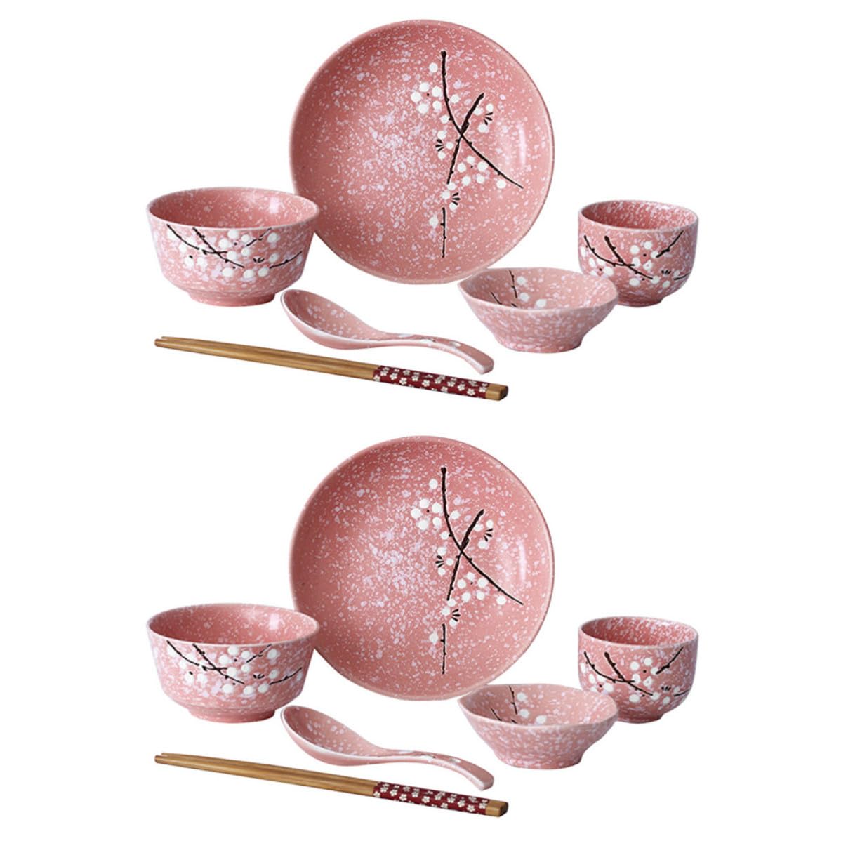 VILLCASE Vaisselle Japonaise Céramique 12 Pièces Rose Design Délicat pour Repas Quotidien et Restaurant