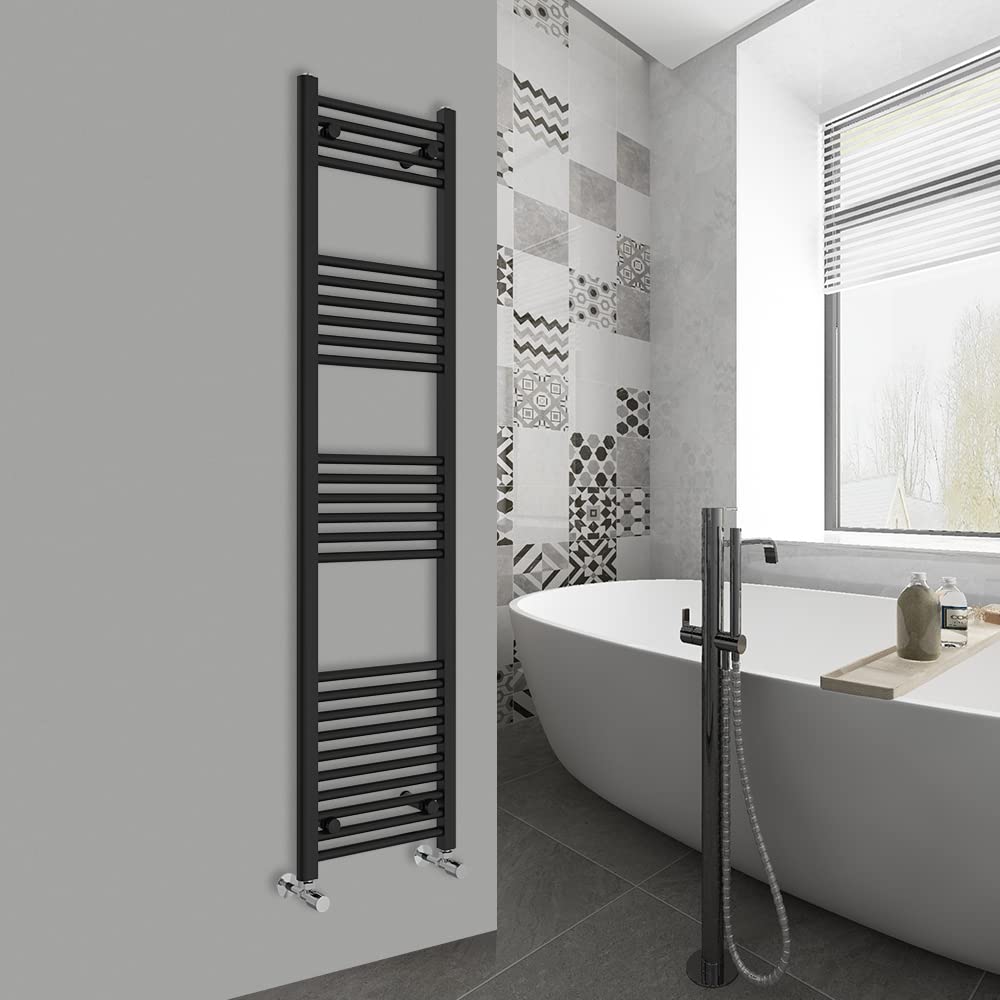 Warmehaus Modern Bathroom Heated Towel Rail Ladder Radiator 1600x400mm Straight for Bathroom Kitchen Black