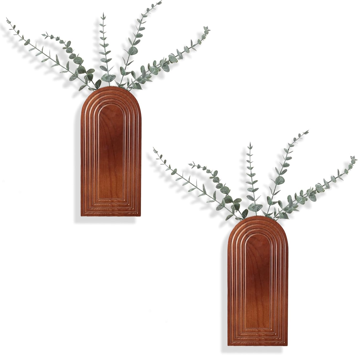 Wood Wall Vase Set — 2-Pack Wood Planters Hanging Decor Pocket Planter — Modern Boho Wall Decor for Entryway Living Room Bathroom Kitchen Decoration