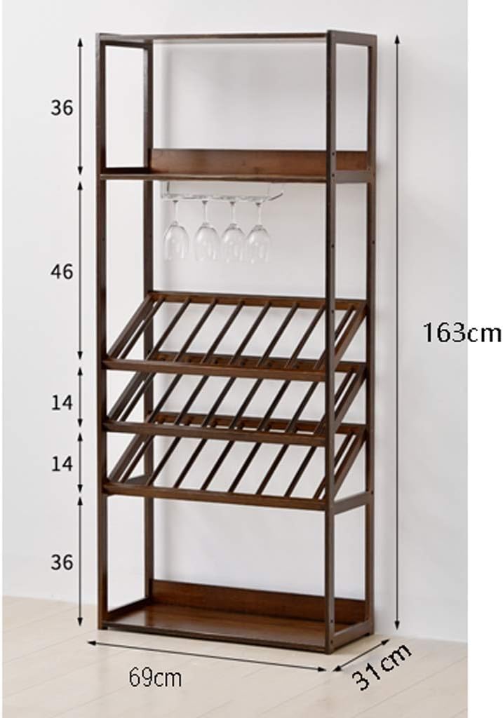 European Style Bar Floor Wine Cabinet Wood Wine Storage Display Rack With Wine Glass Rack (Color : Walnut Size : Five floors)