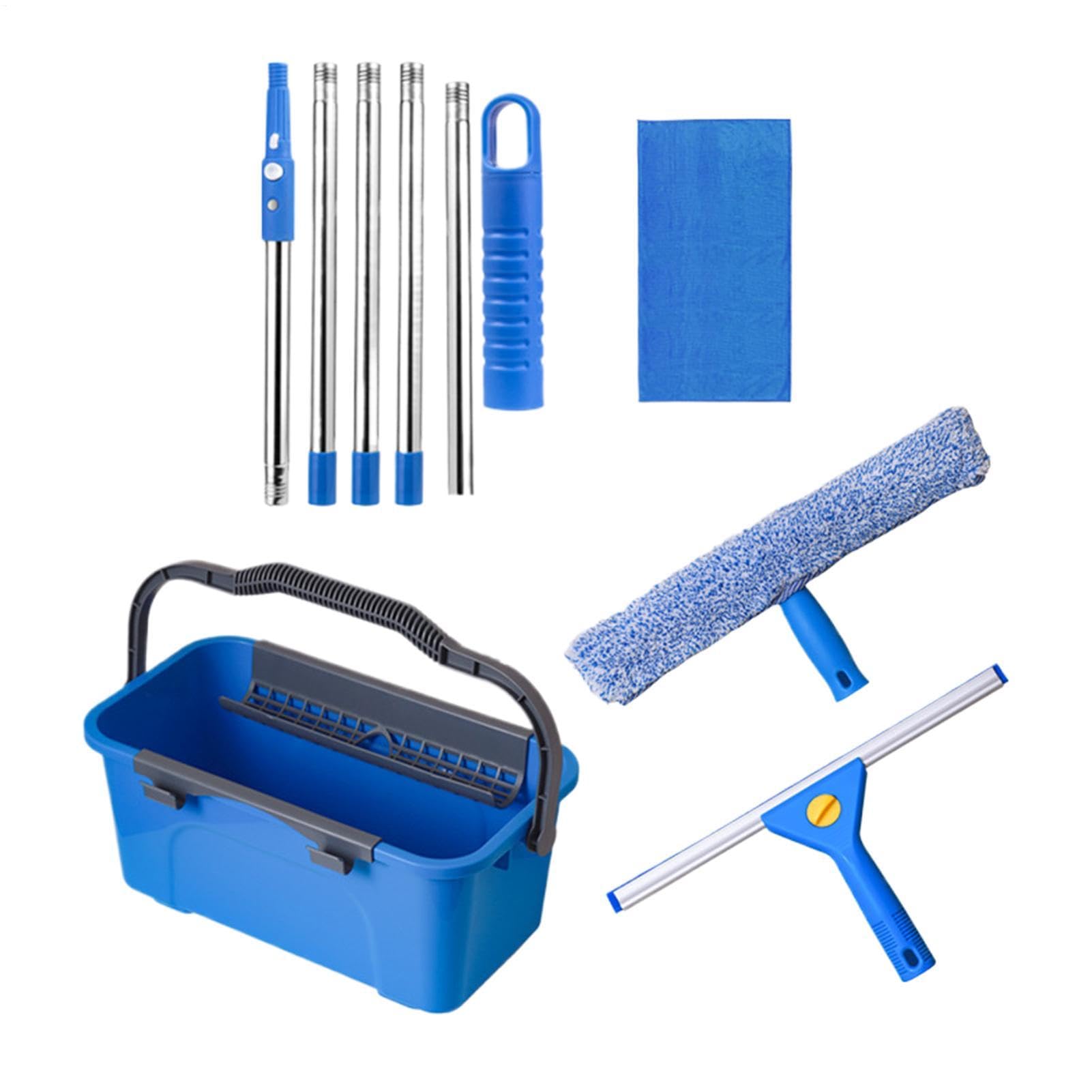 Kit Limpiacristales Con Paño De Microfibra Y Pértiga Extensible | Herramientas limpiacristales con escurridor Para Coche, Parabrisas, Azulejos, Vidrio, Puertas Patio, Ventanas, Superficies