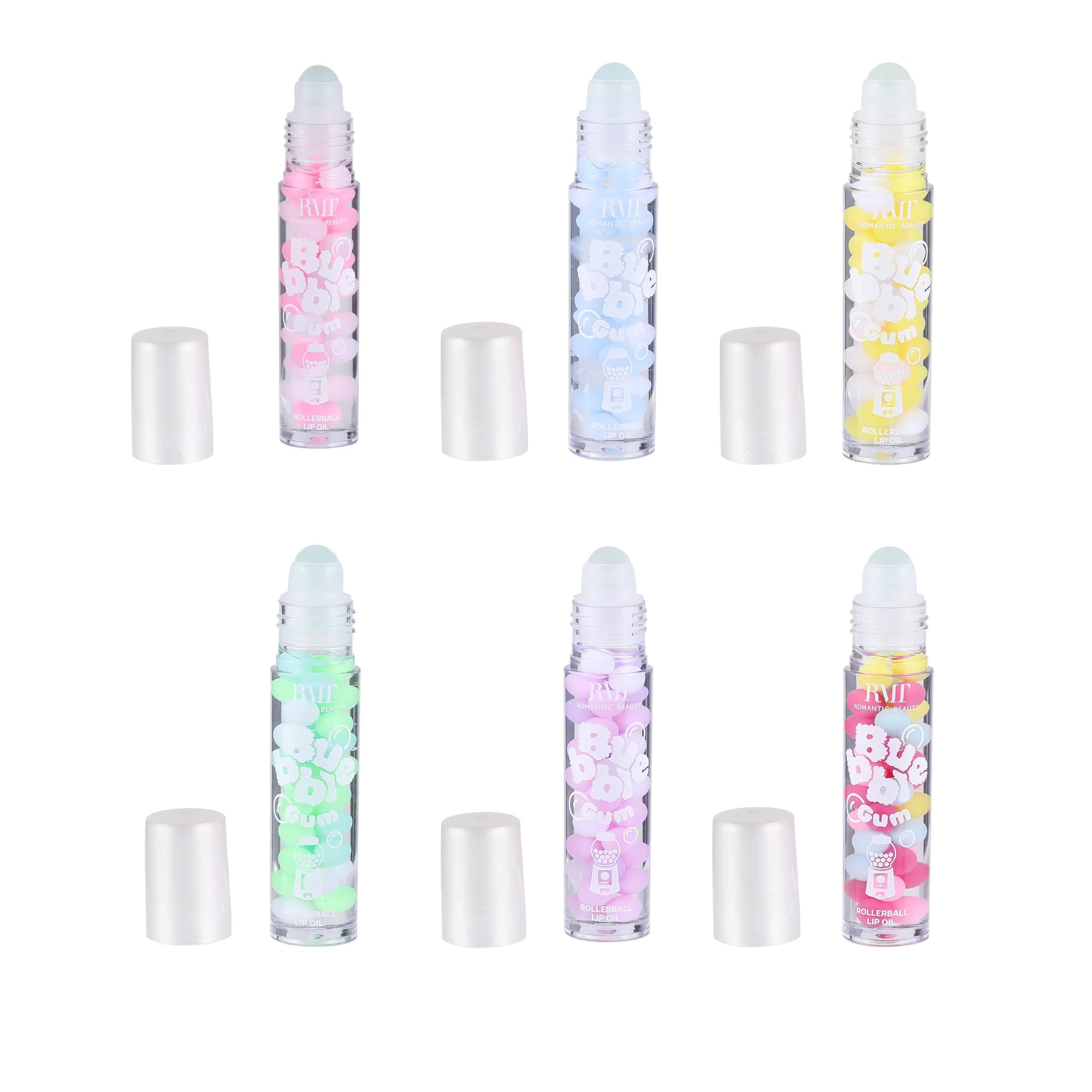 Glam Lux Beauty Bundle Set of 6 Variety Set Yummy Bubble Gum Flavored Lip Gloss Lip Glaze Roll On Sweet Nourishing Shine Hydrating Moisturizing Lip Oil Gifts For Women, Teens, Tweens