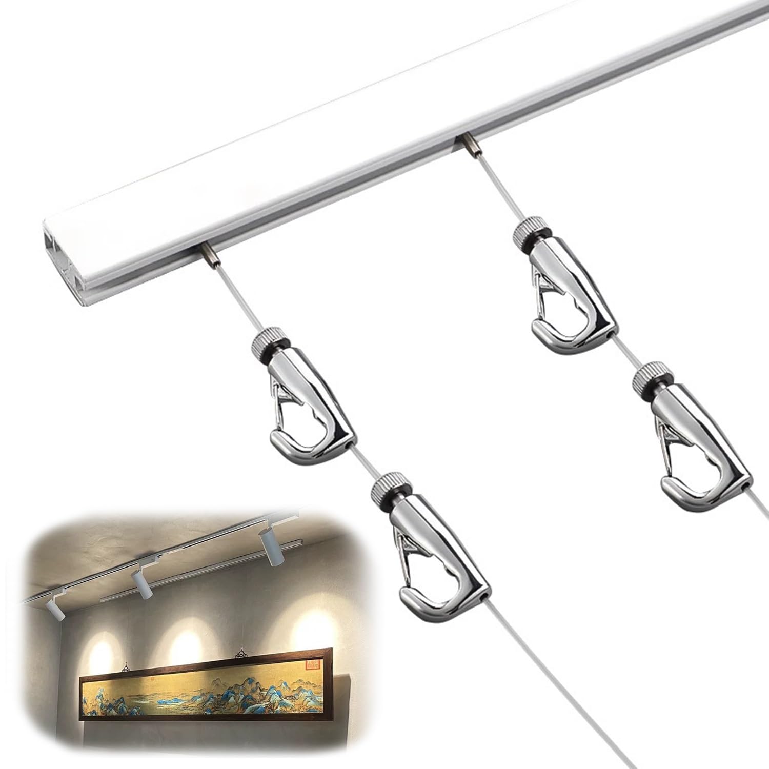 System szyn do zawieszania dzieł sztuki, Zestaw do zawieszania szyn obrazów, szyna 0,5–2 m(1 M/3.3' Cable,0.9 m/3' track)