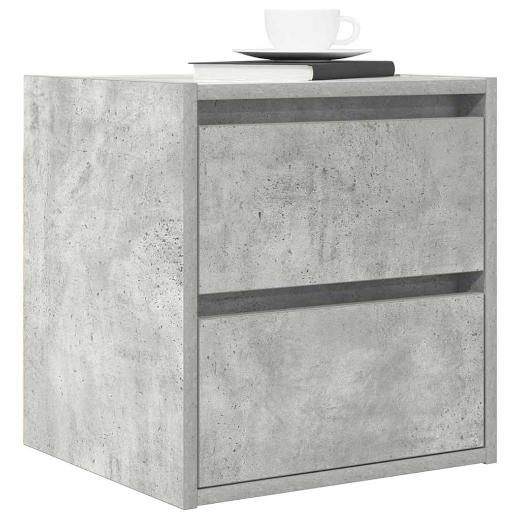 Comodino sospeso grigio cemento, 38 x 34 x 40 cm, in legno | Consolle da parete salvaspazio per camera da letto con due cassetti in robusto legno effetto cemento.