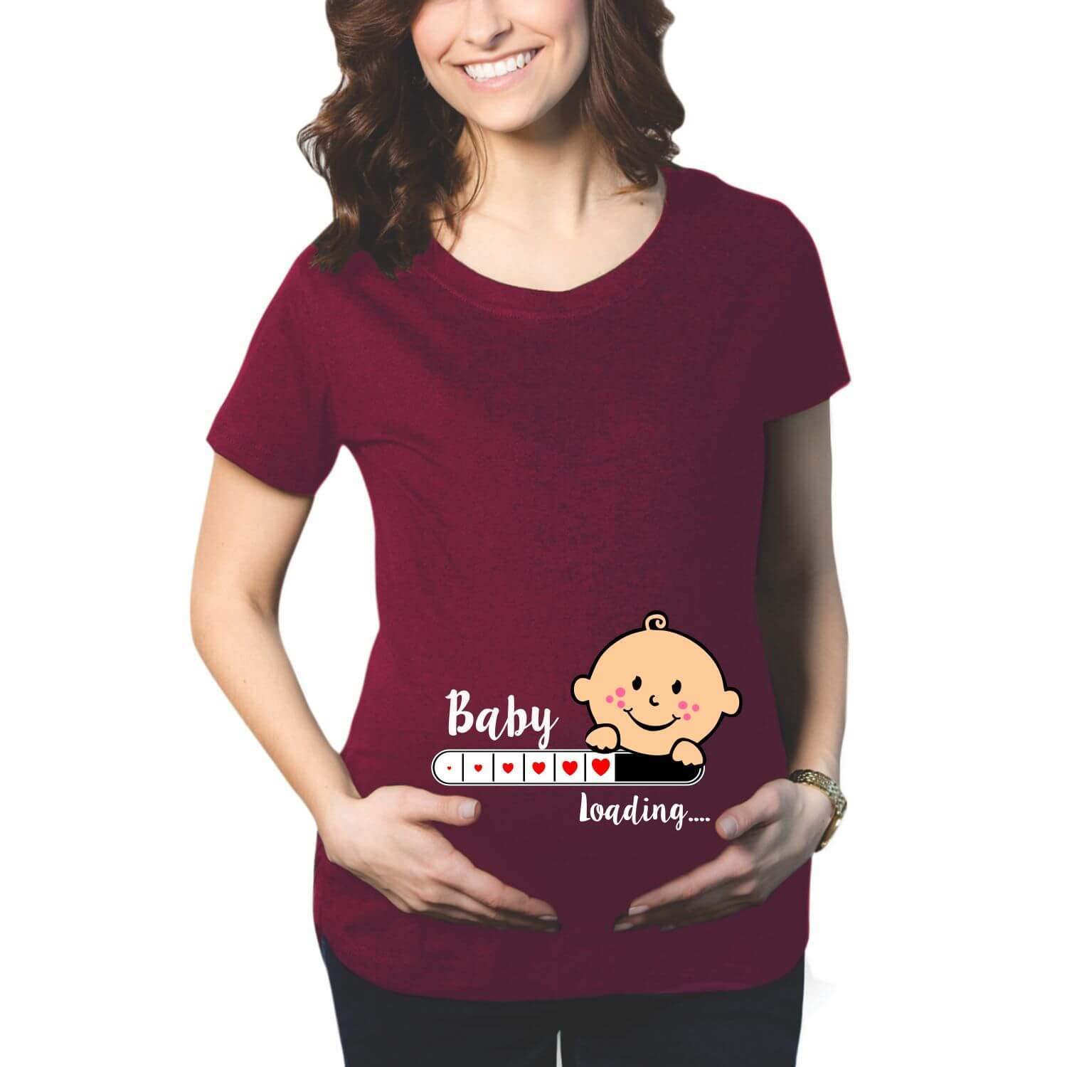 yaya cafe Mothers Day Cute Funny Baby Loading Women's Pregnancy Maternity T-Shirt Top Tee Round Neck Half Sleeves-picture-22