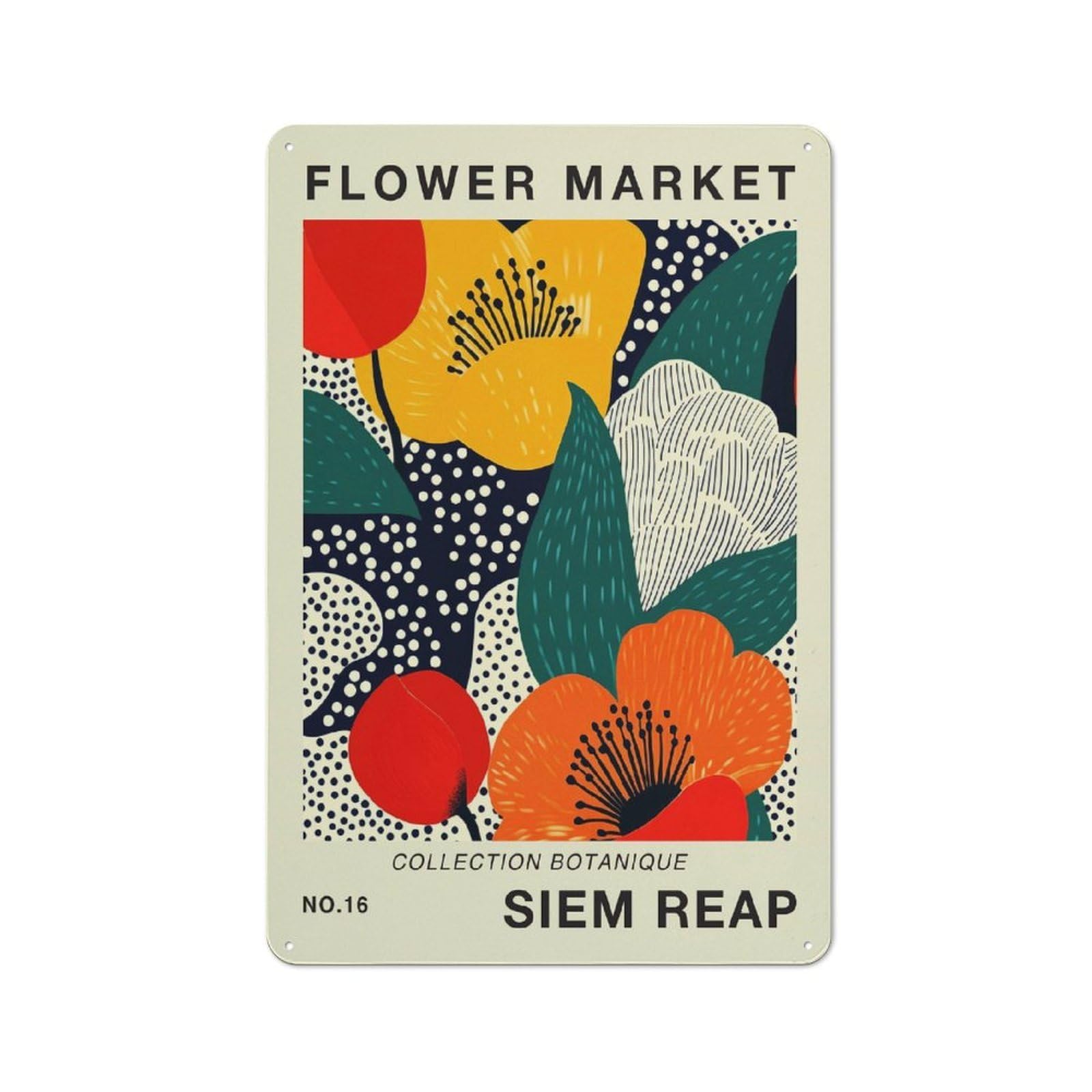 Junmoney Style-11 Rustic Siem Reap Flower Market Poster Tin Wall Plaque 30X20cm, Rustic Kitchen Decor For Cottage, Kitchen, Hallway Or Breakfast Nook
