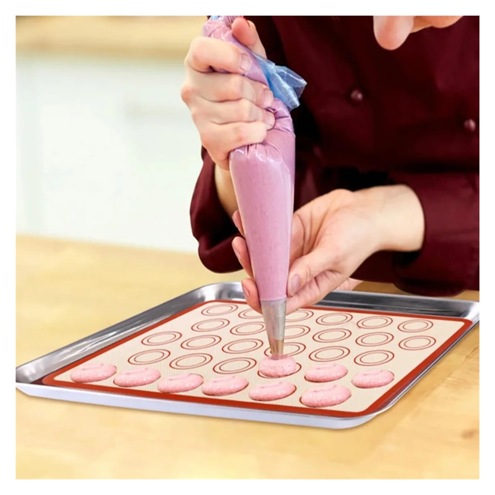 Silikon Backmatte Macarons Macaron-Silikon-Backmatte, antihaftbeschichtet, for Ausrollen von Keksteig, wiederverwendbar, for Backblech, Kuchendekoration und als Küchenhelfer(60x40 cm 140circle)