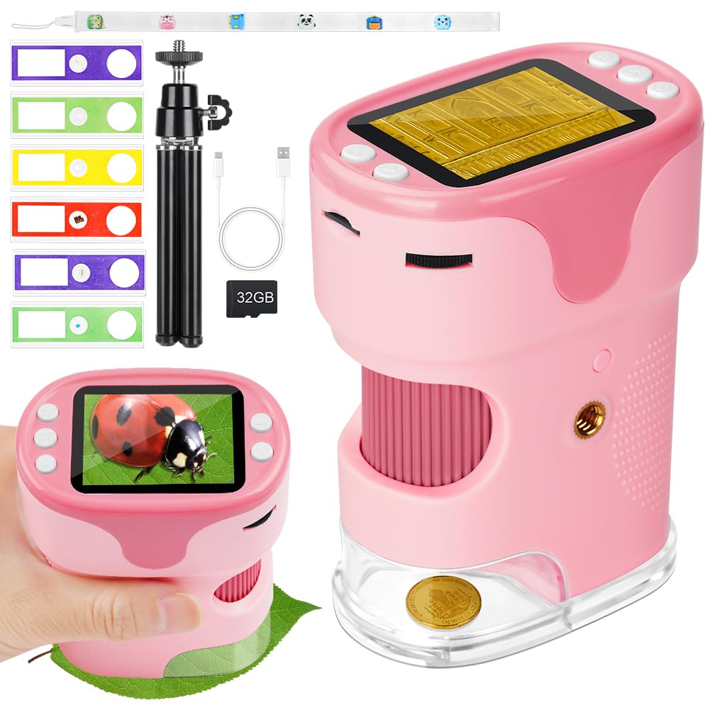 AXFEE 1000X Microscopio Portatile Bambini, Schermo 4K 2,0",Può Foto e Video