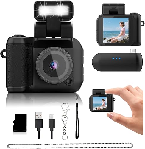 Mini llavero de cámara retro, llavero de cámara con tarjeta de memoria integrada de 32 GB, la mejor opción para viajes, vlog, fotografía, regalos