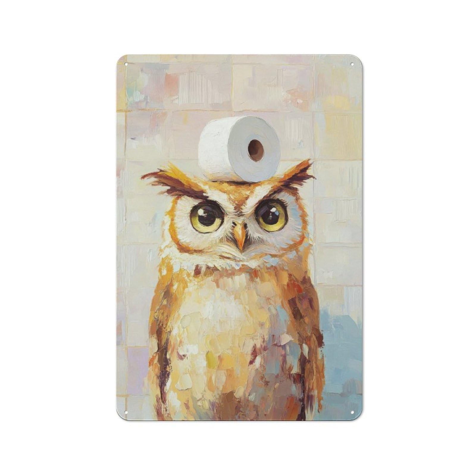 Junmoney Owl With Toilet Paper Metal Wall Sign 30X20cm Featuring For Workshop Wall, For Makers And Diy Enthusiasts