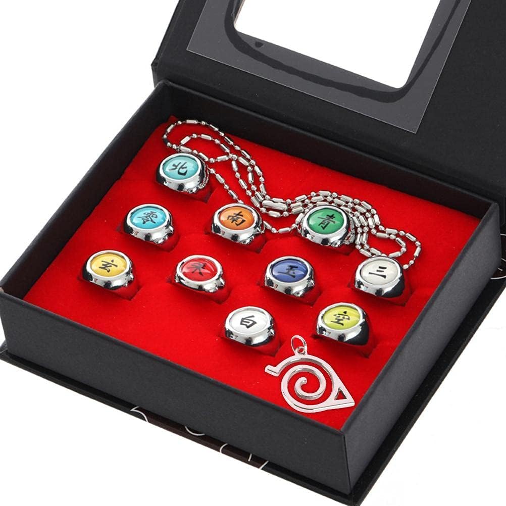 HenTuha Japanese Anime Ring Set 10pcs Cosplay Necklace Ak Cosplay Rings Adjustable Anime Rings with Box Anime Rings for Cosplay Fans Party Accessories Gifts