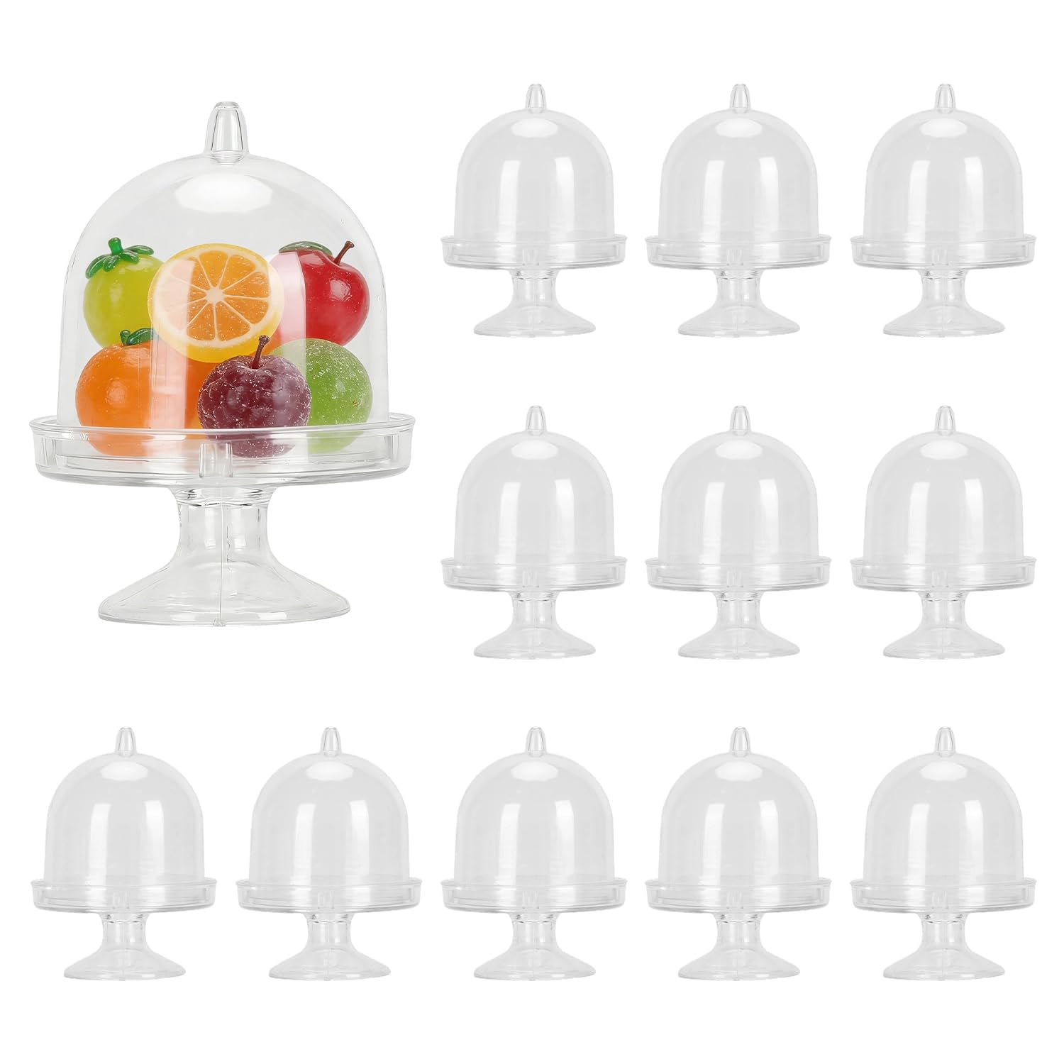 Pack of 12 Mini Cake Stand with Lid Plastic Cupcake Plate (Transparent)