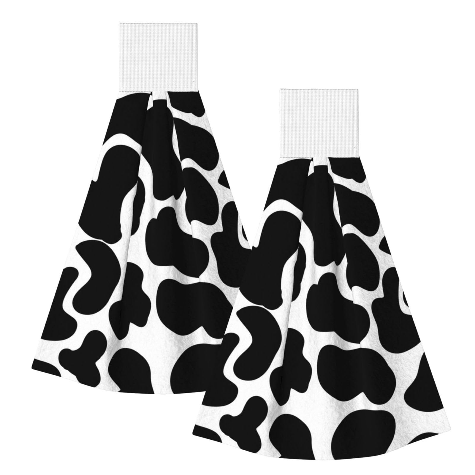 DOPKLNA Black Cow Spots Animal Print, 2 Pcs Hanging Coral Fiber Hand Towels for Bathroom, Absorbent Kitchen Towels