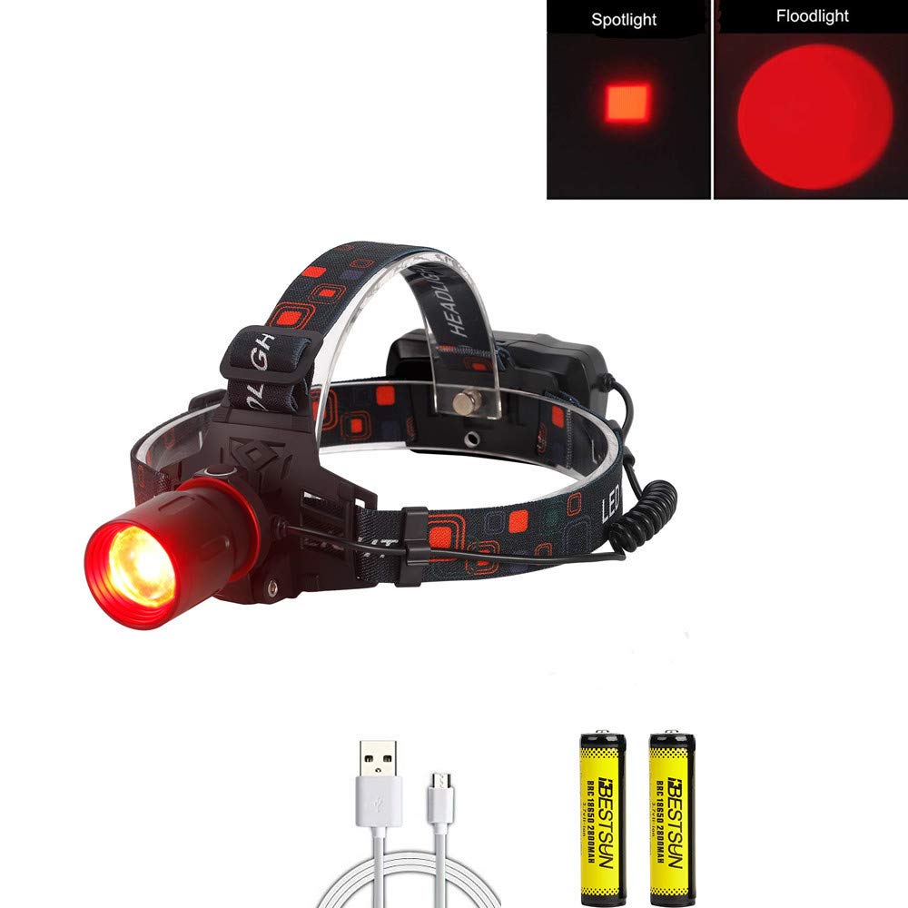 BESTSUN Hunting Headlamp Zoomable Brightest Red CREE XMLT6 LED Night Hunting Light Waterproof