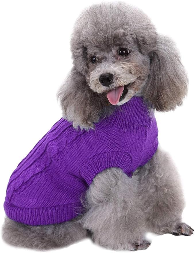 Small Dog Sweaters Knitted Pet Cat Sweater Warm Dog Sweatshirt Dog Winter Clothes Kitten Puppy Sweater (Small, Purple) (X-Large, Purple)