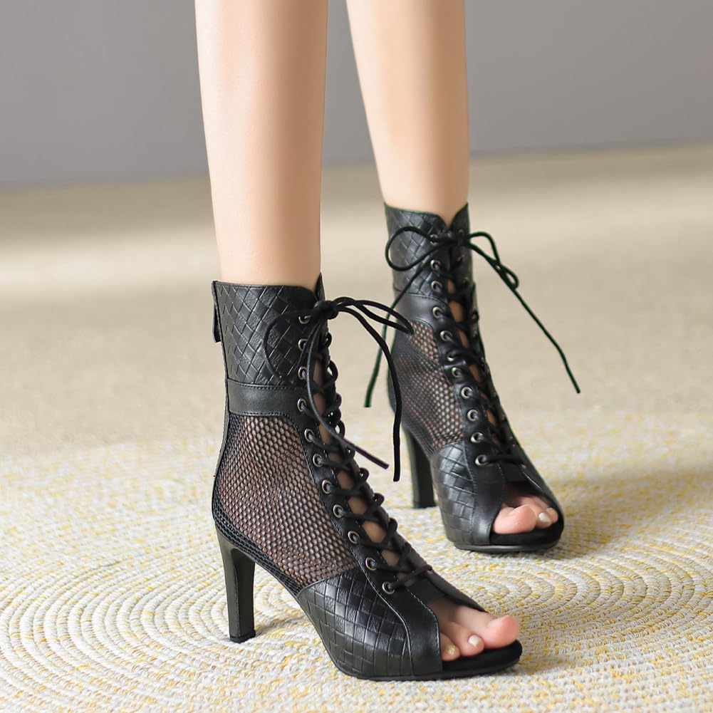 SWDZM Scarpe da Ballo Latino Americano Donna Tacco Alto Lacci Stivali da Salsa Tango Bachata Performance Stivaletti da Sala,Modello DS789