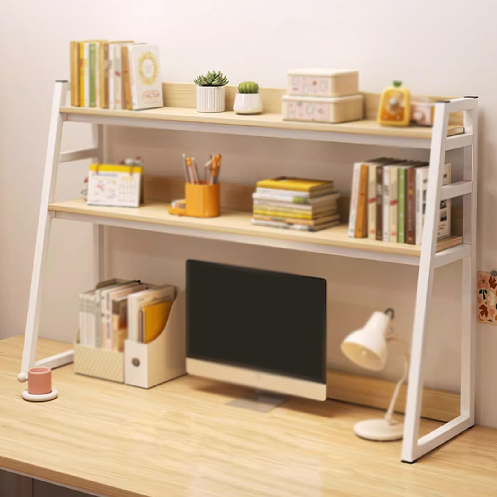 Stalowa Nadstawka na Biurko Do Akademika, 3-poziomowa Nadstawka na Biurko Do Akademika, Trapezowa Konstrukcja Zapewniająca Stabilność, Do Biura, Akademika, Gabinetu(White,55cm/22in)