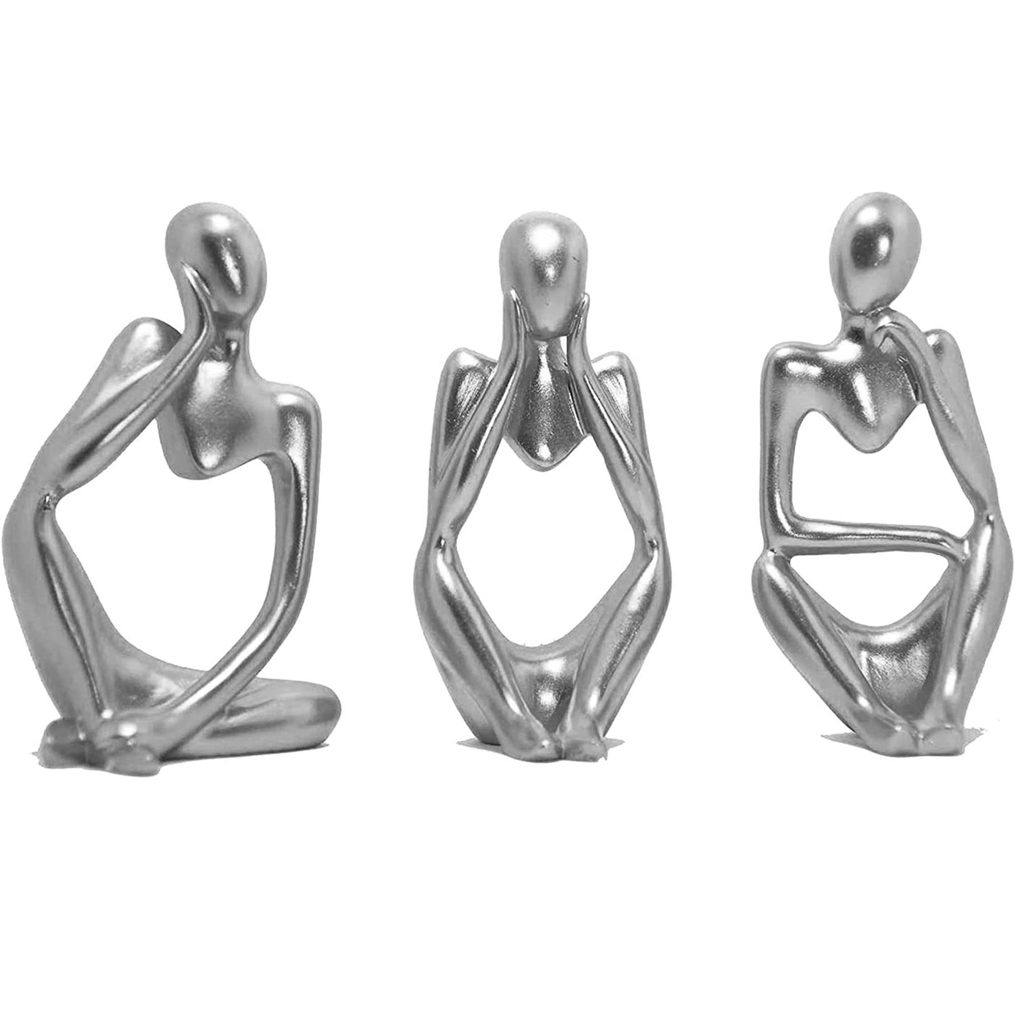 3PCS Room Statues Modern, Home Decor, Thinker Statue Ornaments, Art Figurines, Decorative Home Accessories, Abstract Sculptures Decorations for Living Room, Office, Coffee Table, Shelves (silver) — image 1