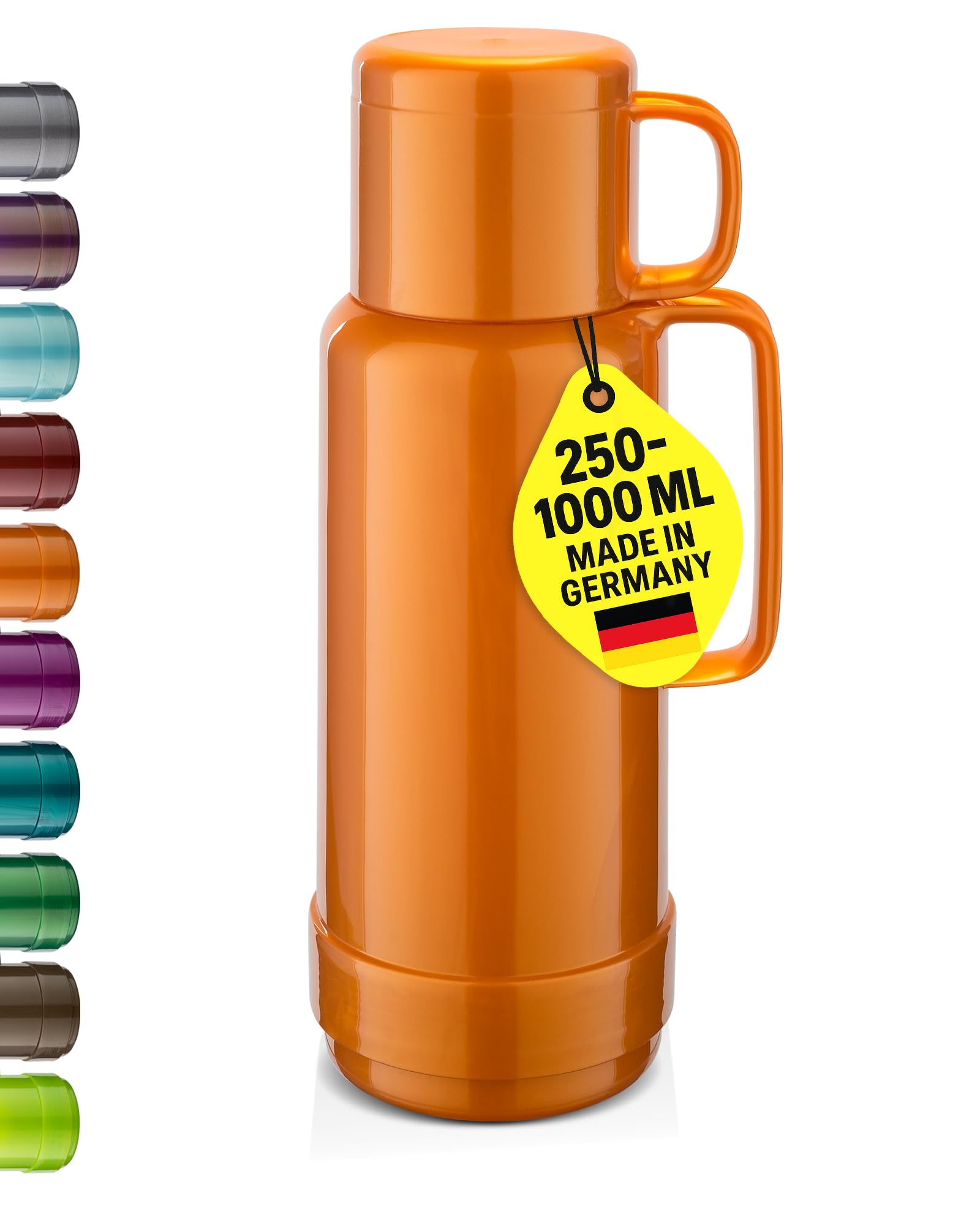 ROTPUNKT Isolierflasche 1 Liter mit integriertem Becher - Hochwertige Isolierkanne Made in Germany I Bis zu 24 h heiß & 36 h kalt (Andreas 80, Shiny Fox)
