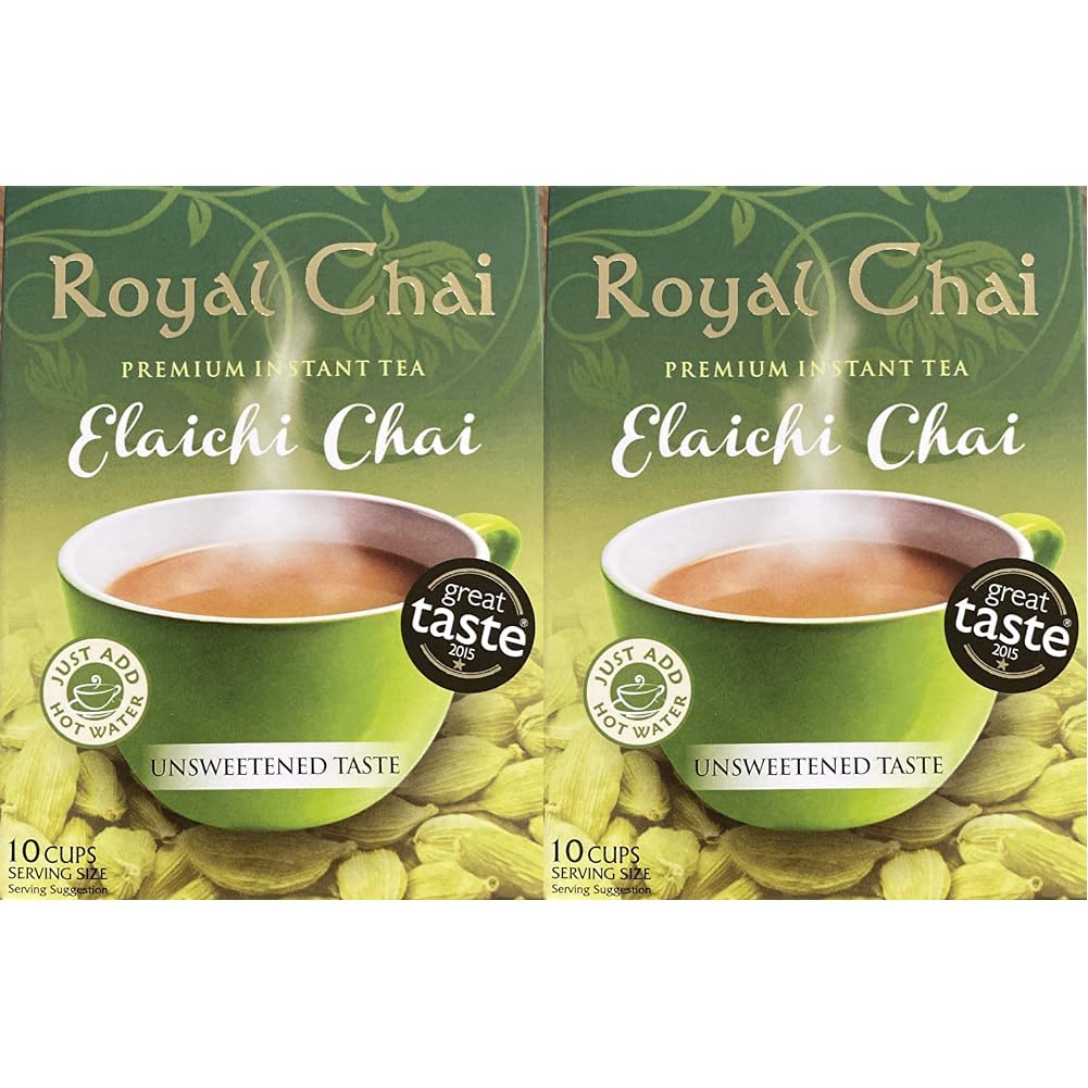 Royal Chai | Elaichi Chai Unsweetened | 10 Single Serving Sachets | Premium Instant Tea (Pack of 2)