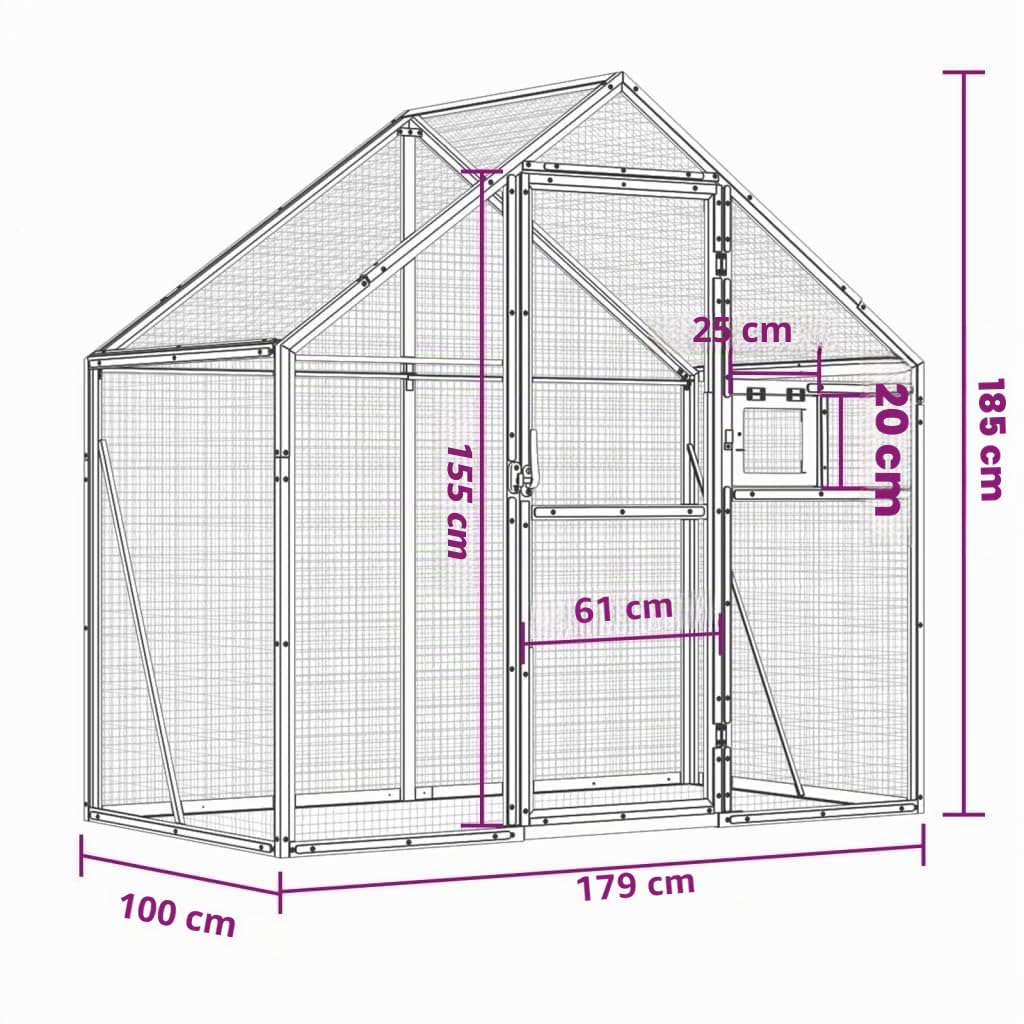 vidaXL Voliera Antracite 179x100x185 cm in Alluminio, Gabbia per Uccelli, Ampia Gabbia per Uccelli, Gabbia per piccioni, Gabbia per pappagalli