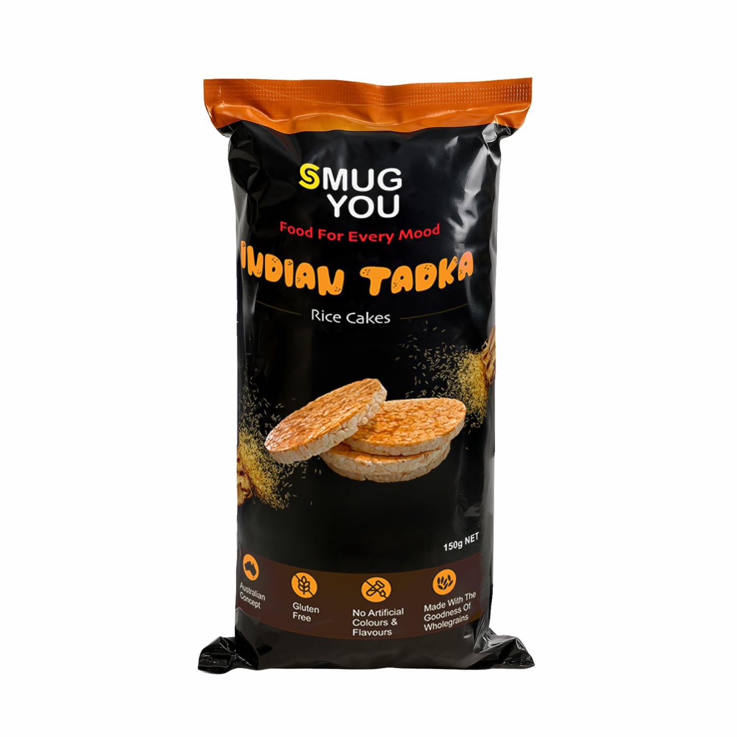Smug You Indian Tadka Rice Cakes 150g | Spicy & Crunchy Indian Snack | High Fiber, Low Calorie, Gluten Free | Healthy Masala Snack for Weight Loss & Weight Management | Guilt-Free Snacking