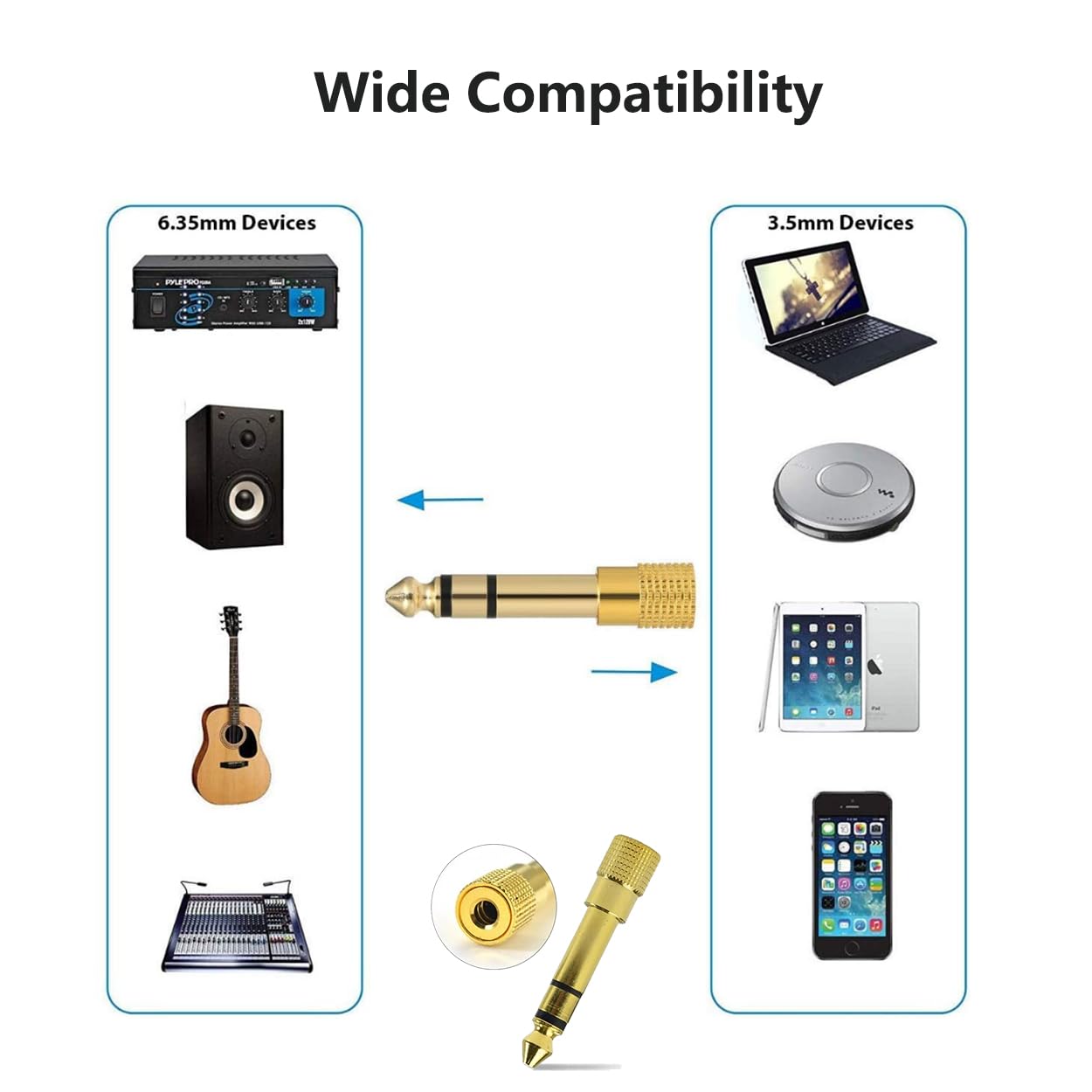 Audio-Adapter 6,35 mm auf 3,5 mm AUX: vergoldeter Stereo 1/4 Zoll auf 1/8 Zoll TRS Konverter